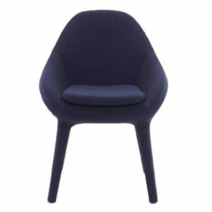 Silla lounge de diseño, cuatro patas tapizadas, Ripple azul