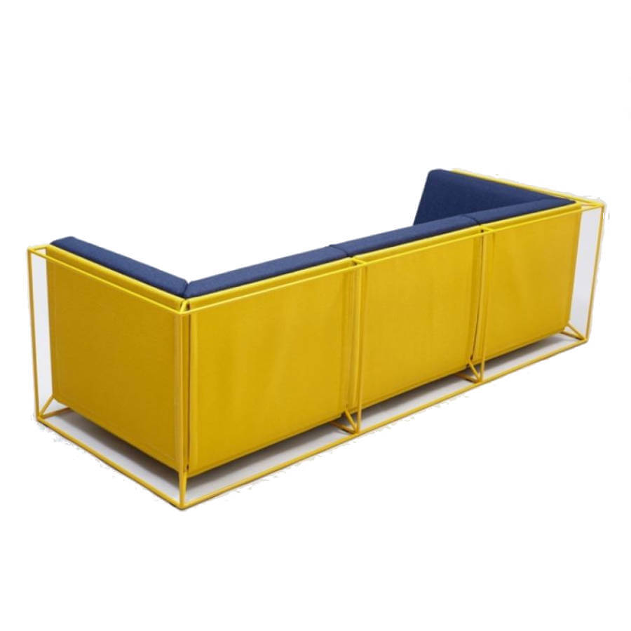 Sofá tres plazas de diseño, Floating azul amarillo