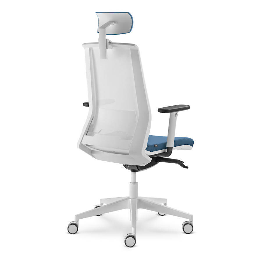 Silla oficina operativa ergonómica Look malla blanca con cabezal y asiento azul