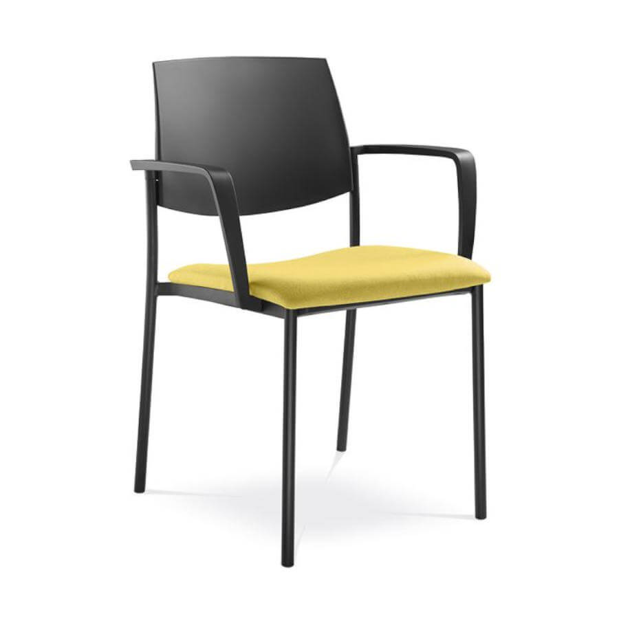 Silla auxiliar multifuncional de diseño, apilable de cuatro patas, Seance Art plastico negro tapizado amarillo