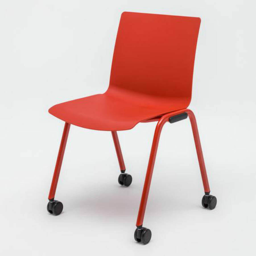 Silla auxiliar multifuncional de diseño, apilable de cuatro patas, Shila plastico rojo