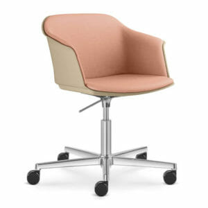 Silla reunión visitante de diseño, base giratoria con ruedas, Wave plastico beige tapizado rosa