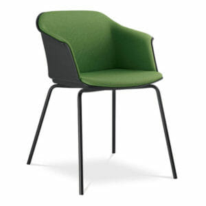 Silla café industrial de diseño, cuatro patas, Wave negro-verde