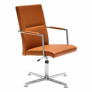 Silla reunión visitante de diseño, base giratoria plana, Ranz naranja