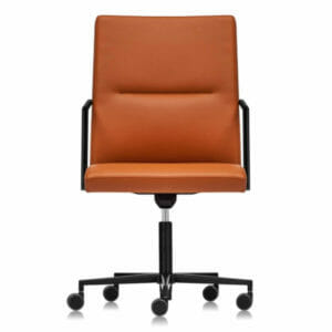 Silla reunión visitante de diseño, base giratoria con ruedas, Ranz naranja