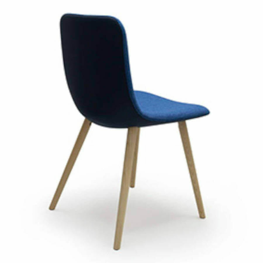 Silla café industrial de diseño, cuatro patas madera, Scarlett azul