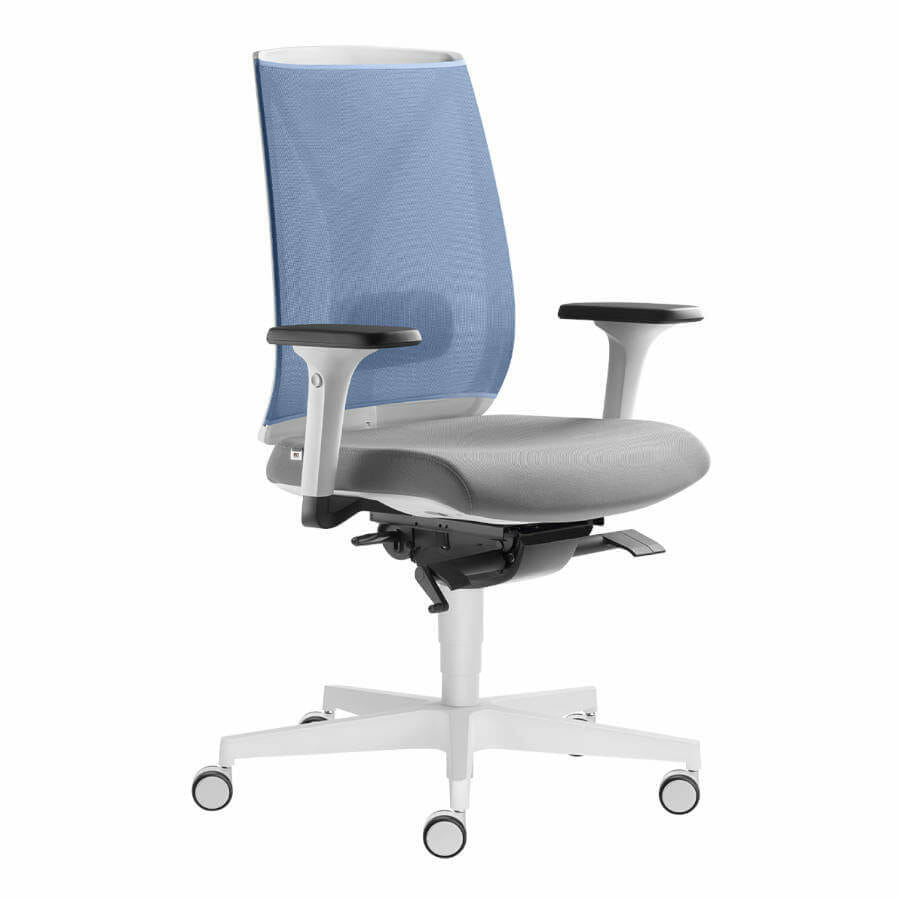 Silla oficina operativa home office ergonómica Leaf malla azul