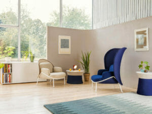 Mesa tapizada de centro de diseño, Mesh azul blanco