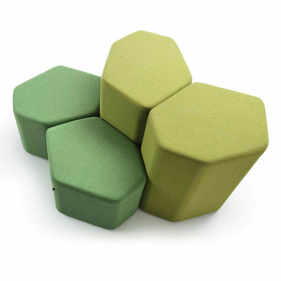 Pouf hexagonal de diseño, Bazalto tapizado verde