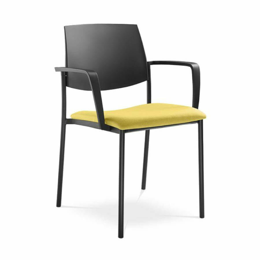 Silla auxiliar multifuncional de diseño, apilable de cuatro patas, Seance Art plastico negro tapizado amarillo