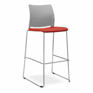 Taburete apilable alto de diseño, Trend plástico blanco tapizado rojo